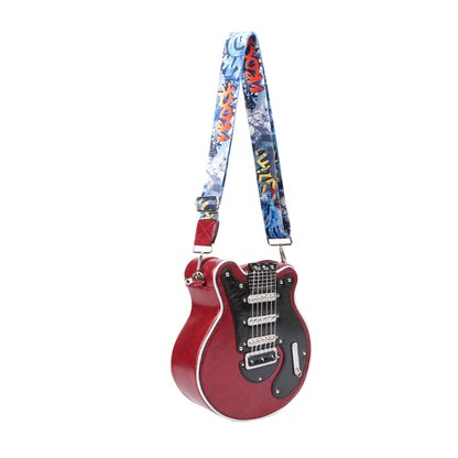 Creative Guitar-Shaped Crossbody Bag - High-Quality with Adjustable & Detachable Strap (35.4"-62.2"), Zipper Closure, Spacious Compartment & Hidden Pockets - Retro Unisex Design for Daily Use, Concerts, Travel - Olive/Red/Blu