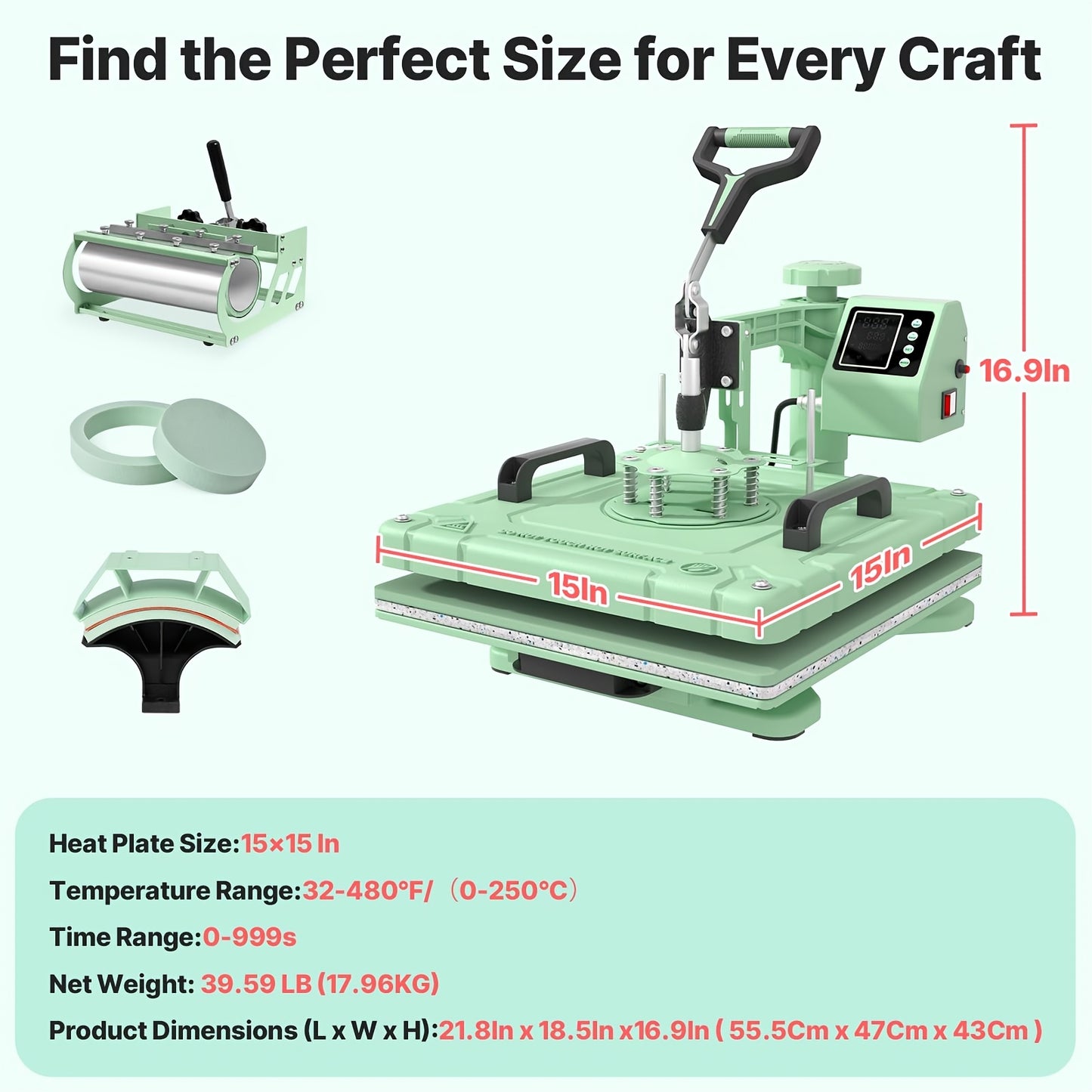 5/8 in 1 Heat Press Machine | 12x15/15x15 Inch Sublimation Heat Press, 360° Swing Away Digital T-Shirt Pressing, Includes 30OZ & 20OZ Tumbler Press, Multifunction Combo for Hat, Cap, Plate - SUTECK, Metal, 110V