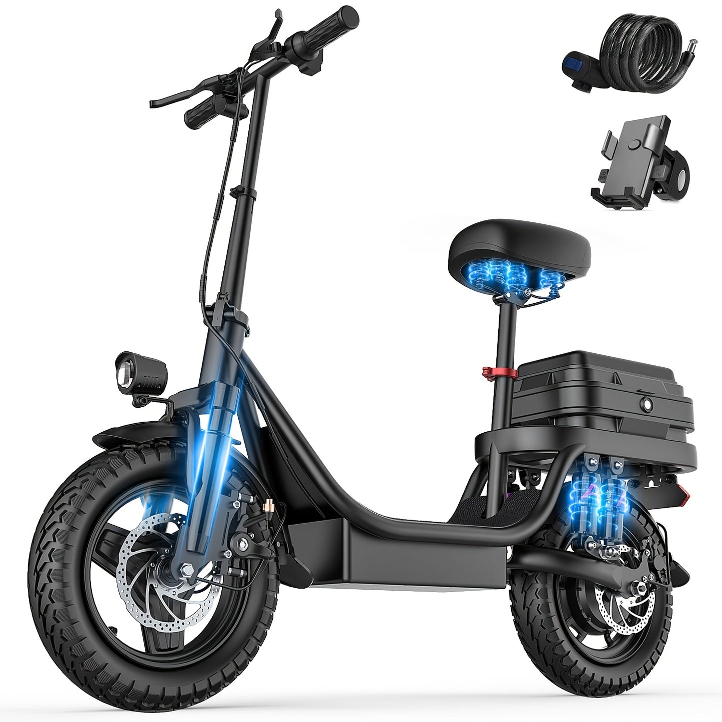 Peak Power 740W Electric Scooter With Free Seat & Basket - 48V10/15AH Battery, Dual Suspension, 20MPH, 10-35 Miles, LCD Display, 330lbs Max Load (Best For Commuting) Folding Ebike Adult Mini Electric Bike Equipped With Intell