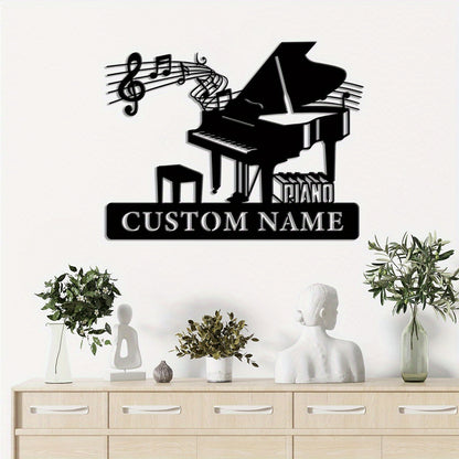2D Flat, 1pc Customizable Piano Wall Art - Personalized Music Room Sign with Name, Elegant Grand Piano Shape & Musical Notes Decoration for Home, Studio, Gifts - Piano Lover Present, Door or Living Room Decor, Studio Decor, A