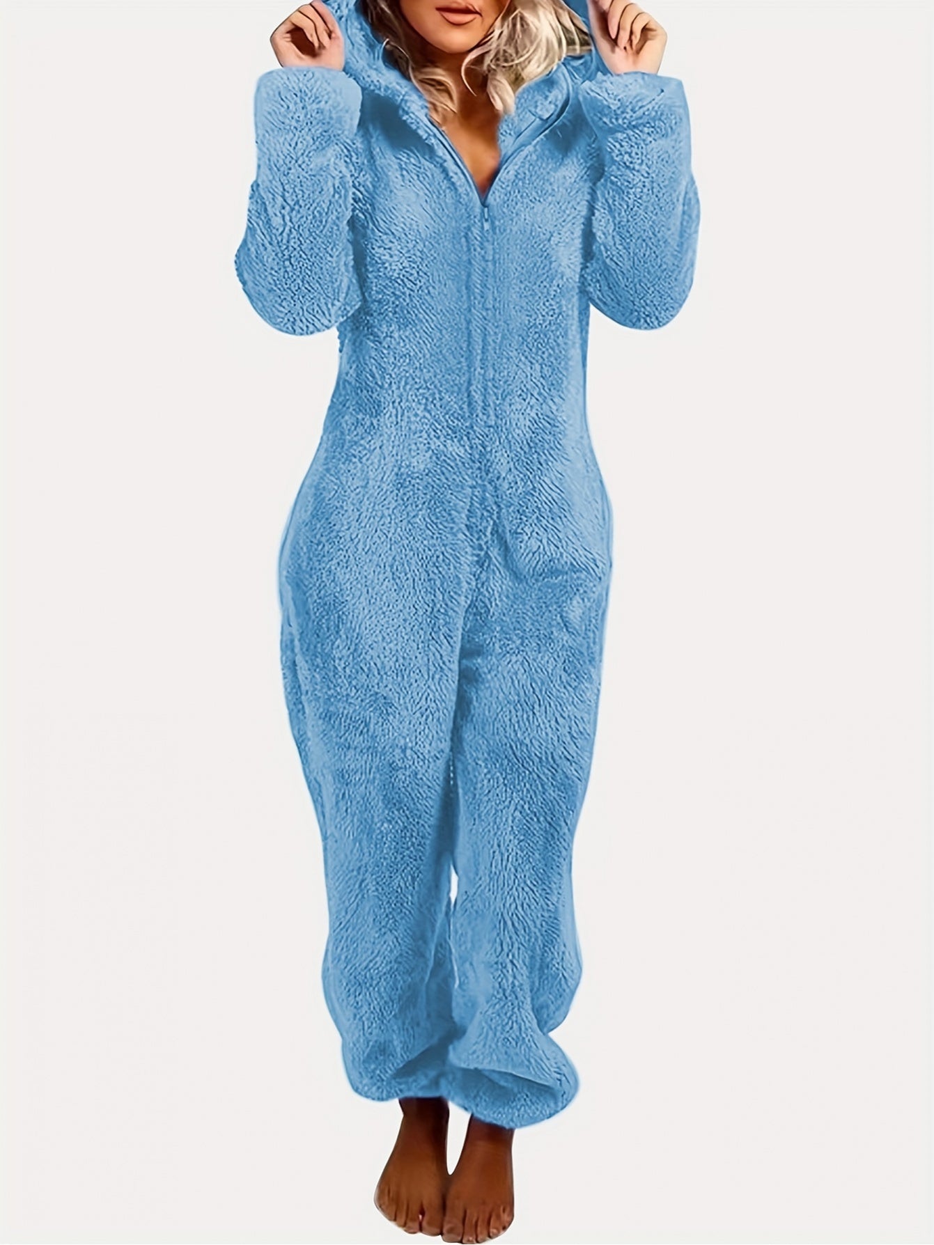 Women's Hooded Bear Ears Plush Onesie Pajamas Loungewear, Home Loungewear, Sleepwear for Women, Playful Pajamas, Cute Onesie, Machine Washable, Durable Sleepwear, Fullbody Sleepwear, Plush Sleep Suit, Cozy Home Wear, Adult Wo