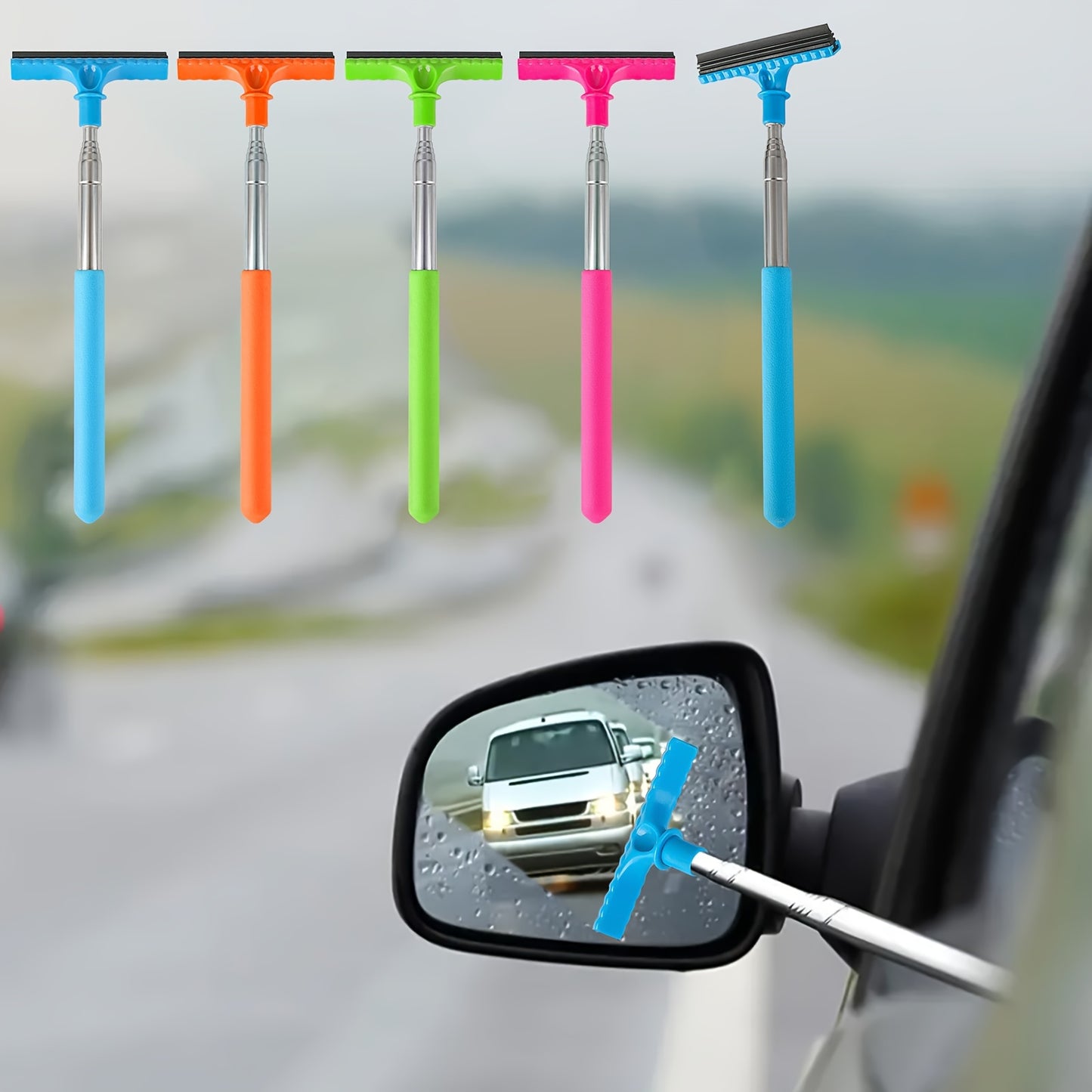 1pc Extendable Car Window Cleaner Sponge & Brush - Portable Manual Water Scraper for Rearview Mirrors, Non-Electric Ergonomic Design with Ergonomic Handle, Durable Bristles for Quick Cleaning, Car Cleaning Accessories