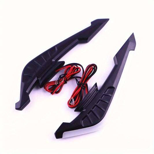 Cool Motorcycle Front Spoiler Wings with LED Lights(2pcs) - Vintage Cafe Racer Style Air Dynamics Fins, Universal Fit Aerodynamic Wind Deflector Blades for Cruiser & Street Bike, Durable ABS Plastic, Sleek Design, Stylish Rid