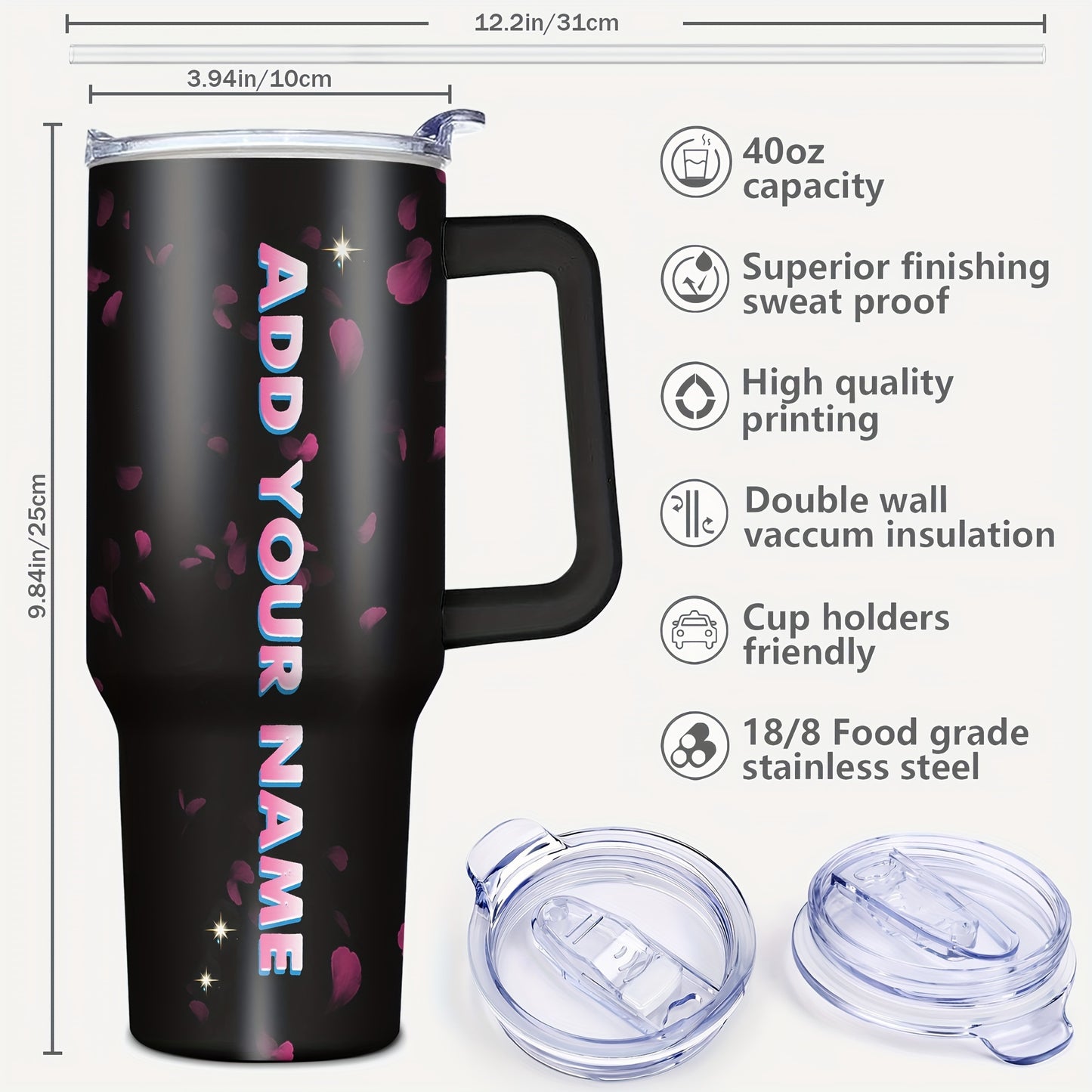 Custom 1pc, Personalized 40 Oz Tumbler with Lid, Featuring a Humorous Print about Faith, Love, And Hope. This Stainless Steel Water Bottle Makes a Great Gift for Christmas, Thanksgiving, Halloween, Birthdays, And Is Perfect f