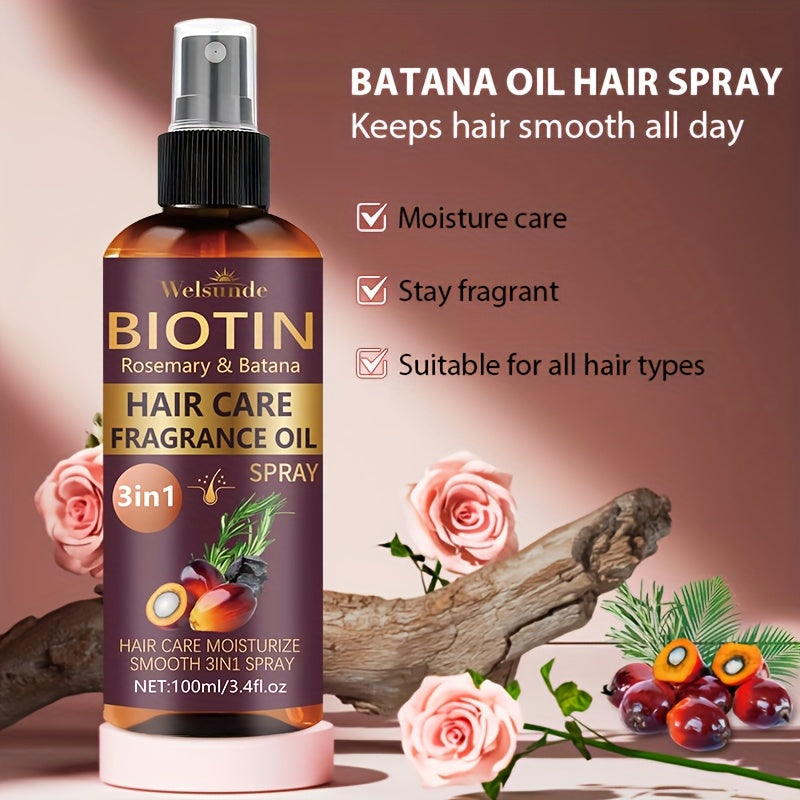 Set of 2 No-Rinse Hair Serum Oil Sprays Featuring Batana And Rosemary, Designed for Quick Volumizing, Smoothing, And Frizz Management. Eliminate Dryness And Split Ends While Providing Heat Protection, Addressing Various Hair