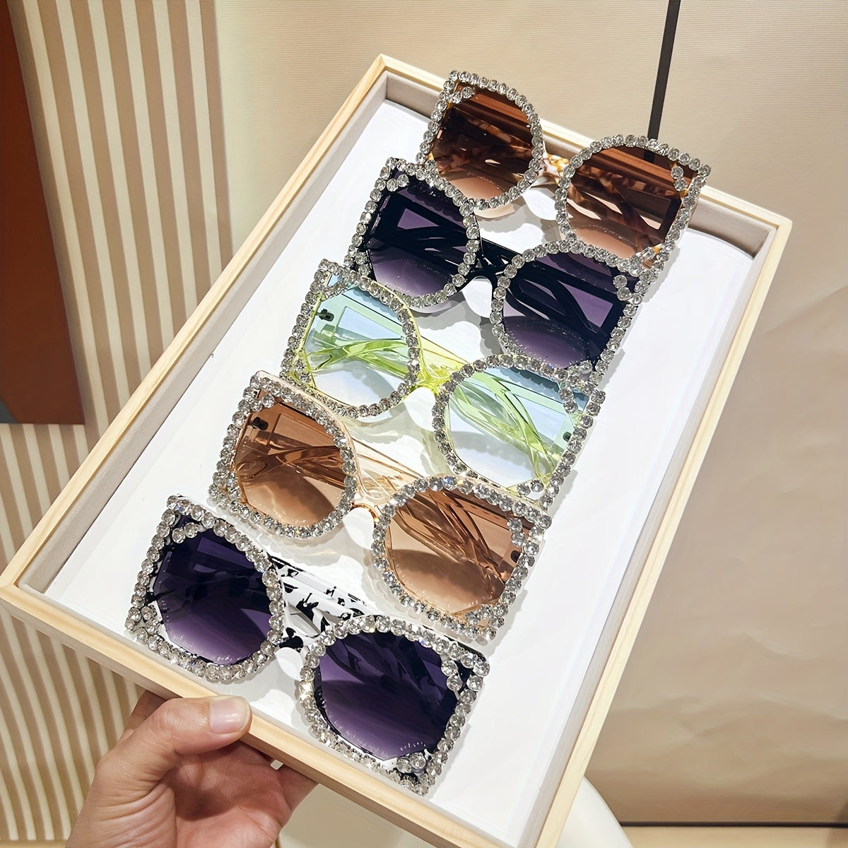 Oversized Square Luxury Rhinestone Fashion Party Photo Glasses for Women - Sparkling Light Blocking & -Eye Strain, Wide Frame Statement Glasses for Night, Prom, New Year'S Eve, Photo Shoots - Stylish Party