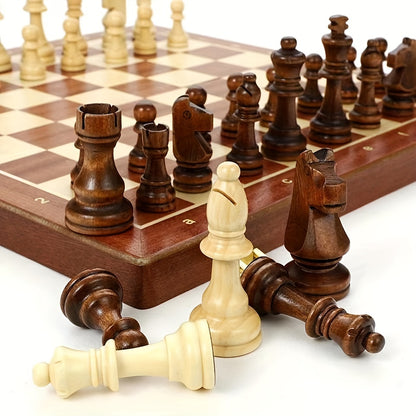 38.1cm X 38.1cm/15" X 15" Chess Solid Wood Large Premium Folding Set, Chess Pieces Solid Wood, Checkerboard Walnut, Internal Storage Box