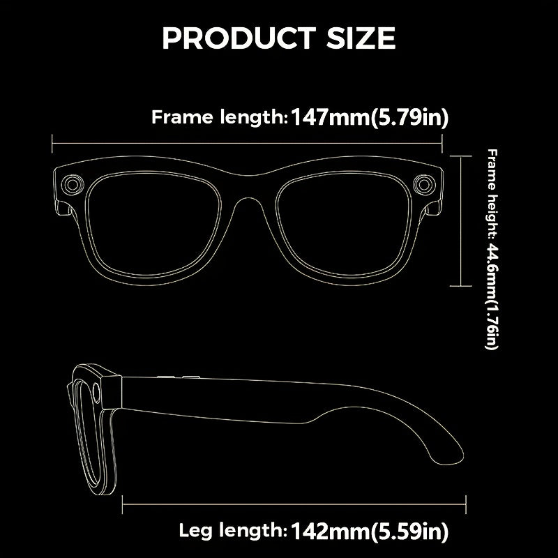 Fashionable Glasses with A Smart  | Bluetooth Calling And Music Playback | Real-time Multi-language Translation | HD  Recording | UV Protection | Lightweight, Hands-free Design - Perfect for Travel Vlogging And Outdoor Advent