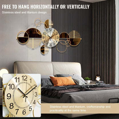 Metal Wall Clock Decorative 3D Metal Wall Art Clock For Living Room Bedroom Creative Modern Big Wall Clock Decor With Silent No-Ticking 31 X 17 Inch
