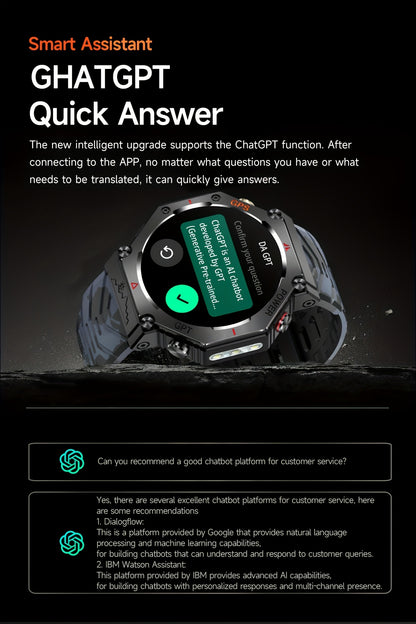 Men's Smartwatch - 1.39inch full touch HD Display, come with long range flashligh & GPS function, 530mAh large battery capacity, Wireless Calls/dial, compass, Music Control, massive sports modes, Zinc Alloy Case, Silicone and