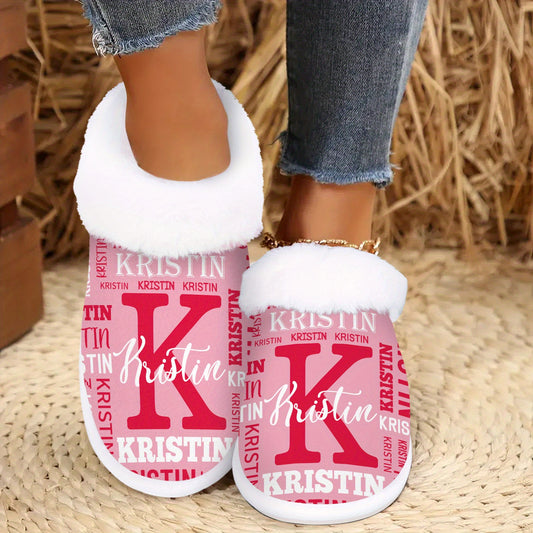 Personalized Women's Custom Name Slippers - Add Your Own Name, Non-Slip Rubber Sole, All-Season Indoor House Shoes, Machine Washable - Ideal Gift for Women (Birthday, Christmas) - Cozy Personalized Lounge Footwear, Slipon Des
