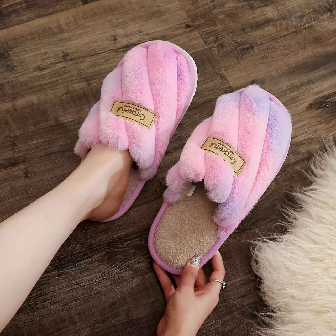Women's Winter Plush House Slippers - Cozy Indoor/Outdoor Moccasins with Soft & Non-Slip PVC Sole, Beige/Black/Pink/Brown/ - Cushioned Warmth for Home, Hotel, Spa - Easy-Care Fabric Upper (No Maintenance)