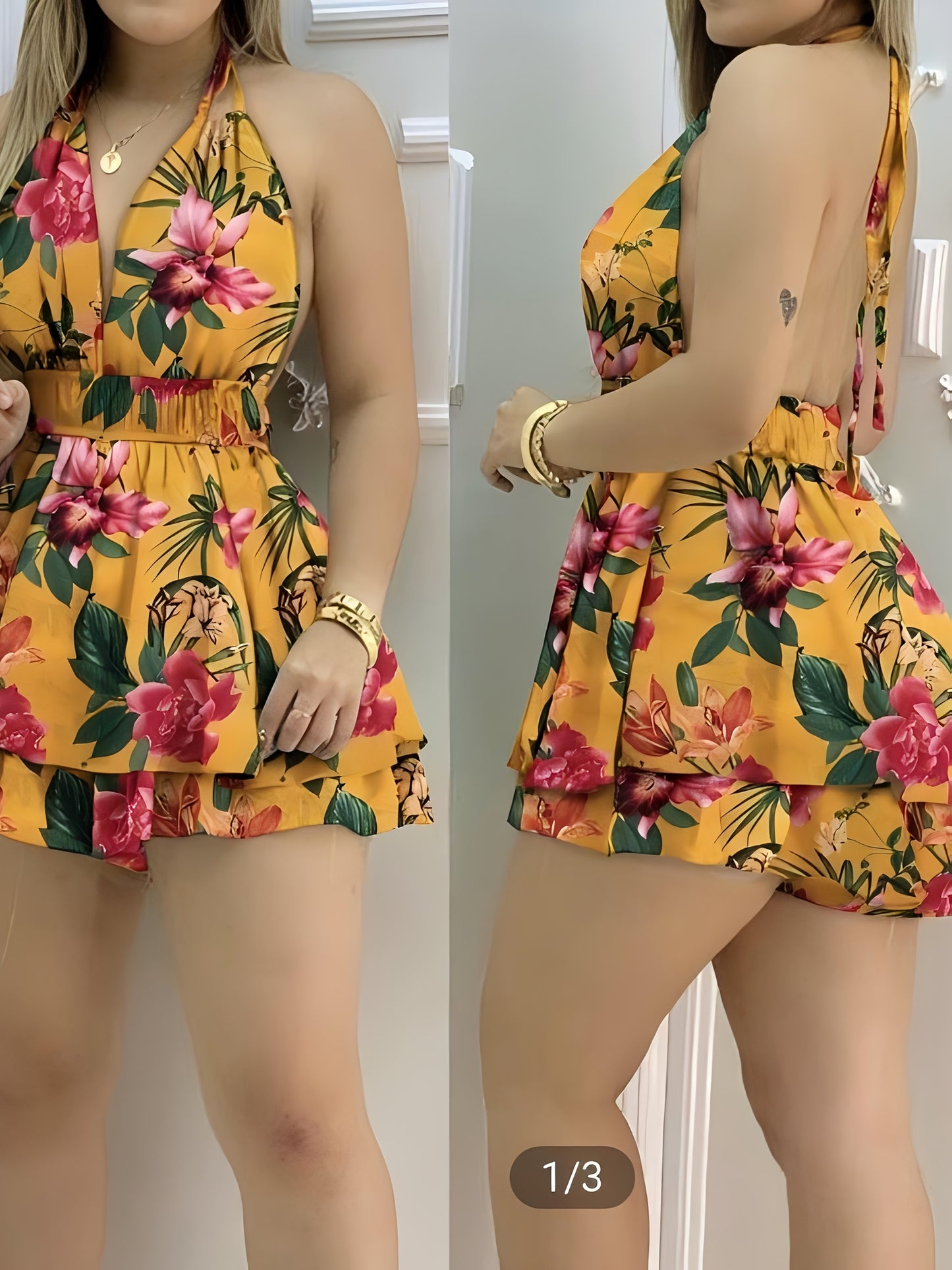 New Spring Summer Elegant Fashion Mini Jumpsuit, High-Waisted Backless with Ties, Perfect for Vacation and Cruise Trips