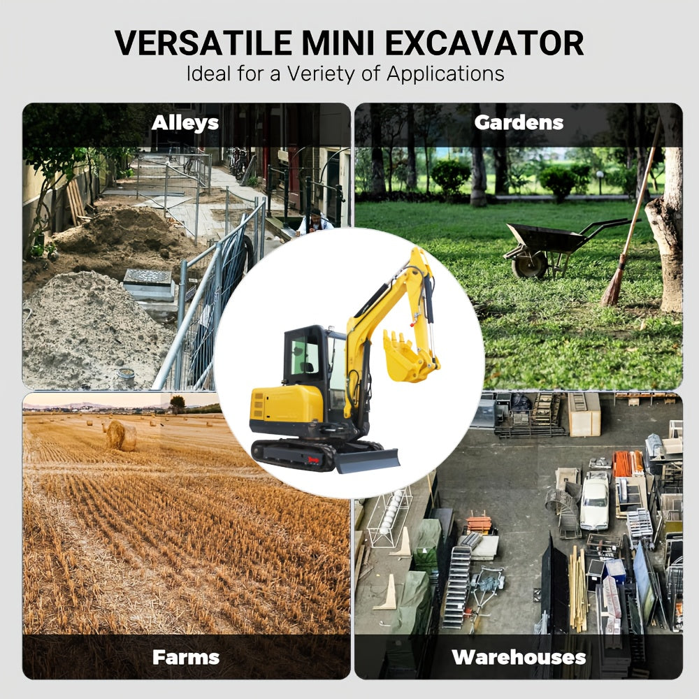 Heavy-Duty 3.5 Ton Mini Excavator with 25 HP Kubota Diesel Engine - Hydraulic Crawler Digger, Pilot Controls, Telescopic Boom & Side Swing, Air Conditioned Cab, Thumb Clamp - Professional Construction, Farm, Landscaping, Digg