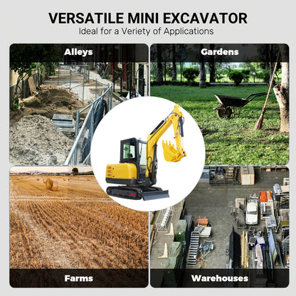 Heavy-Duty 3.5 Ton Mini Excavator with 25 HP Kubota Diesel Engine - Hydraulic Crawler Digger, Pilot Controls, Telescopic Boom & Side Swing, Air Conditioned Cab, Thumb Clamp - Professional Construction, Farm, Landscaping, Digg