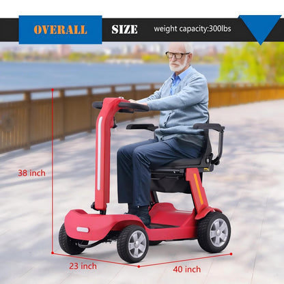 Foldable Mobility Scooter for Adults & Senior, 4 Wheels Powered Device for Travel, Lightweight and Portable, with LED Strip Light, Storage Bag, Charger Included, No Assemble Required