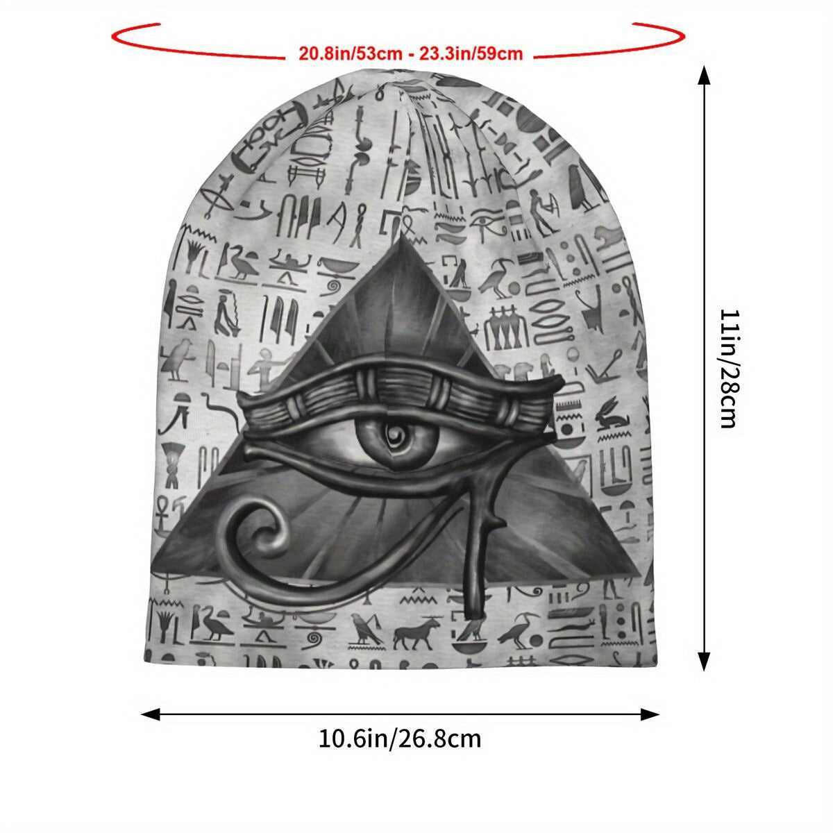 1pc BIIHUDU Unisex Egyptian Eye of Horus Beanie - Funky Style Knit Fabric Hat with Elastane and Polyester, Soft No-Brim Bonnet