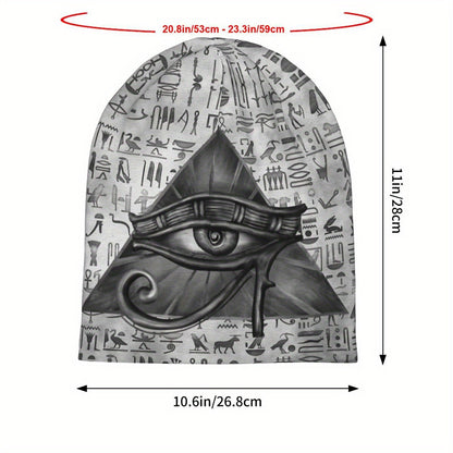 1pc BIIHUDU Unisex Egyptian Eye of Horus Beanie - Funky Style Knit Fabric Hat with Elastane and Polyester, Soft No-Brim Bonnet