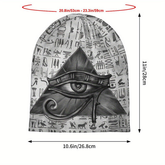 1pc BIIHUDU Unisex Egyptian Eye of Horus Beanie - Funky Style Knit Fabric Hat with Elastane and Polyester, Soft No-Brim Bonnet