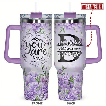 1pc Personalized Name & Motivational Quote Tumbler 40oz with Lid - Custom Stainless Steel Cup, Insulated for Hot/ Drinks, Custom Name/Date/Message Gift for /Men, Birthdays, Christmas, Valentines, Teachers, Coworkers