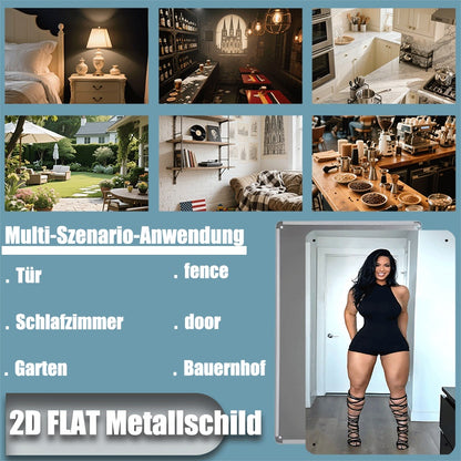 2D Flat, 1pc 2D Flat Poster, 1pc  Iron Sign, Metal Logo (8in X 12in, 20cm X 30cm) - Fashionable Woman in Black Bodysuit with High Heels and Lace-Up Boots, Tin Sign Decorative Art for Halloween and Christmas Decorations, 2D Fl