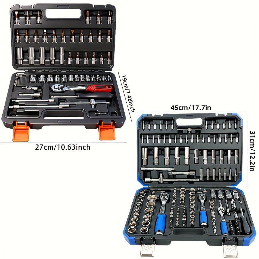 170+2/53+1pc Professional Car Repair Tool Set, Ratchet Wrench And Durable Toolbox, 1/2 * 1/4 "3/8" Drive Depth And Standard Socket, Suitable For Car Repair, Home And Projects, Worry Free Operation For Men And Women, Christmas