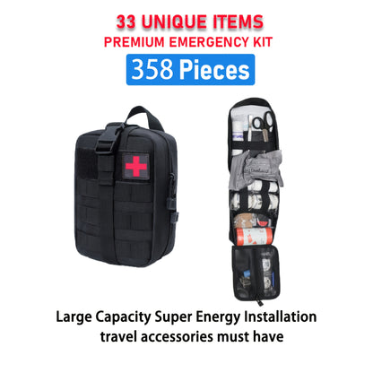 358pcs Survival First Aid Kit with Molle Pouch & MOLLE-Compatible Components - All-in-One Emergency Medical Supplies, Trauma Care Tools, Portable Outdoor Gear for Camping, Hiking, Home, Office - Ideal Gift for Men, Dad, Husba
