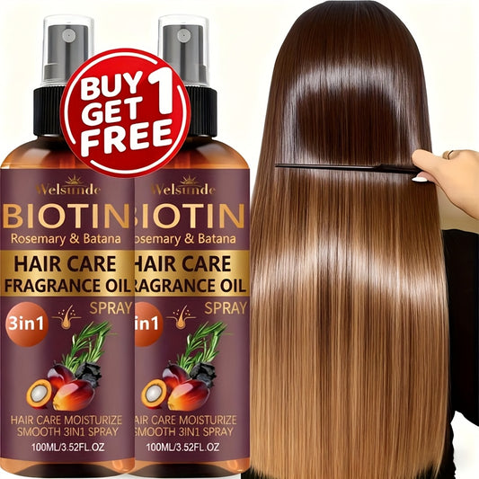 Set of 2 No-Rinse Hair Serum Oil Sprays Featuring Batana And Rosemary, Designed for Quick Volumizing, Smoothing, And Frizz Management. Eliminate Dryness And Split Ends While Providing Heat Protection, Addressing Various Hair