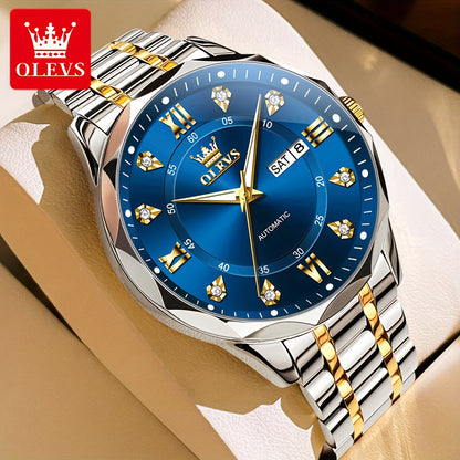 OLEVS Luminous Stainless Steel Automatic Mechanical Watches for Men Brand New Luxury Original Business Golden Men's Wrist Watches Classic Trend Best Selling High Quality Men's Watches,  Classic Design, Premium Materials, Gift