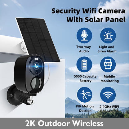 7pcs Solar Powered 2K 3MP Wireless Outdoor Security Camera System - FHD AI Motion Detection, Two-Way Audio, Color & Infrared Night Vision, Battery or USB Dual Power Supply, Lithium Battery, High Quality, Outdoor Surveillance,