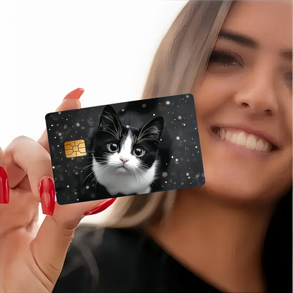 2pcs Cute Black and White Kitten Waterproof Stickers for Credit Card Light Beige Cover, Ultra-Thin, High-Quality, Scratch-Resistant, Suitable for Credit Cards, Bank Cards, Bus Cards, Removable Self-Adhesive for Most Cards, Id
