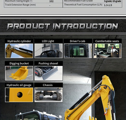 Heavy-Duty 3.5 Ton Mini Excavator with 25 HP Kubota Diesel Engine - Hydraulic Crawler Digger, Pilot Controls, Telescopic Boom & Side Swing, Air Conditioned Cab, Thumb Clamp - Professional Construction, Farm, Landscaping, Digg