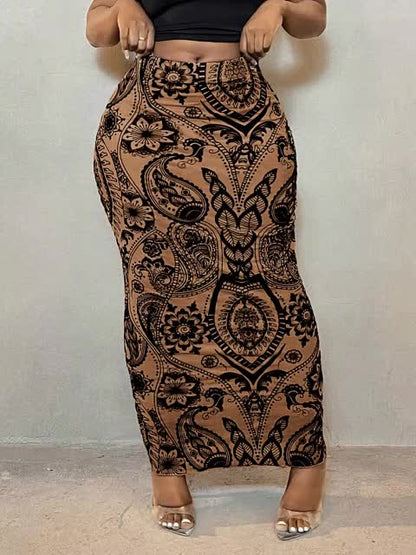 Women's Casual Long-Flowing Maxi Skirt with Intricate Floral And Geometric Print - Lightweight Mesh Fabric, Perfect for Spring/Summer/Fall, Casual Attire|Floral Print, Skirts for Women, Maxi Skirts for Women, Elegant Women's