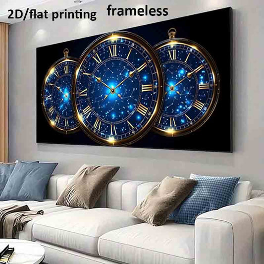 1pc Extra Large Modern Celestial Wall Art Poster - Timeless Constellations Canvas Print with Roman Numerals, Deep Blue & Golden Accents - Frameless Large Wall Decor for Living Room, Bedroom, Office - Easy Hanging Installation
