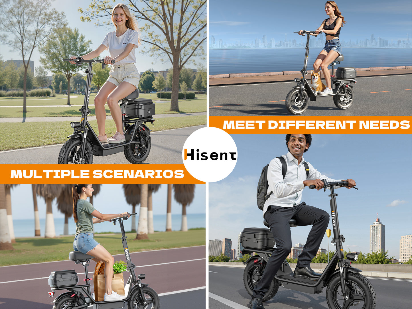 Hisent Adult Electric Scooter- 20 Mph, 740W Peak Motor, 10Ah/15Ah Lithium Battery, 15-40 Mile Range, 14 Foldable With Seat And Storage Box, Dual Suspension, Dual Brake System, Ample Storage, Alloy Steel Frame Durable, Commute