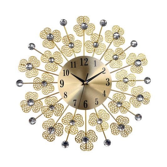 1pc Modern Minimalist Golden Iron Wall Clock with Rhinestone Hands & Large Black Numerals - Silent Non-Ticking Large Face, Elegant Golden-Toned Beige & Brown Design for Living Room, Bedroom, Dining Room, Study - Durable Iron/