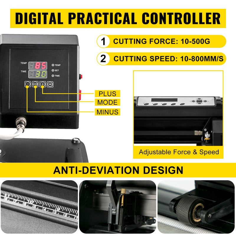 Quality Assurance VEVOR Digital Clamshell 15" X 15" 38 X 38cm Heat Transfer Press + 14 Inch Vinyl Cutter Machine Kit Software Flash Sale
