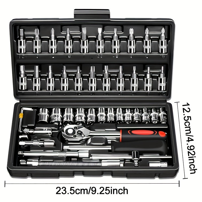 High-end Professional 45+1/44+2pcs Tool Set, Auto/bicycle Repair Machinery Kit, 1/2 Inch *1/4 Inch 3/8 Inch Drive Depth And Standard Wrench Set, Race-grade Auto Parts Repair Ratchet Wrench And Other Auto Repair Accessories To