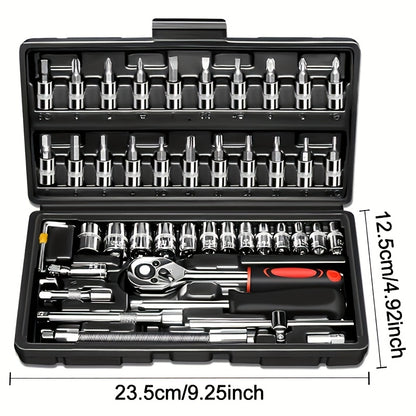 High-end Professional 45+1/44+2pcs Tool Set, Auto/bicycle Repair Machinery Kit, 1/2 Inch *1/4 Inch 3/8 Inch Drive Depth And Standard Wrench Set, Race-grade Auto Parts Repair Ratchet Wrench And Other Auto Repair Accessories To