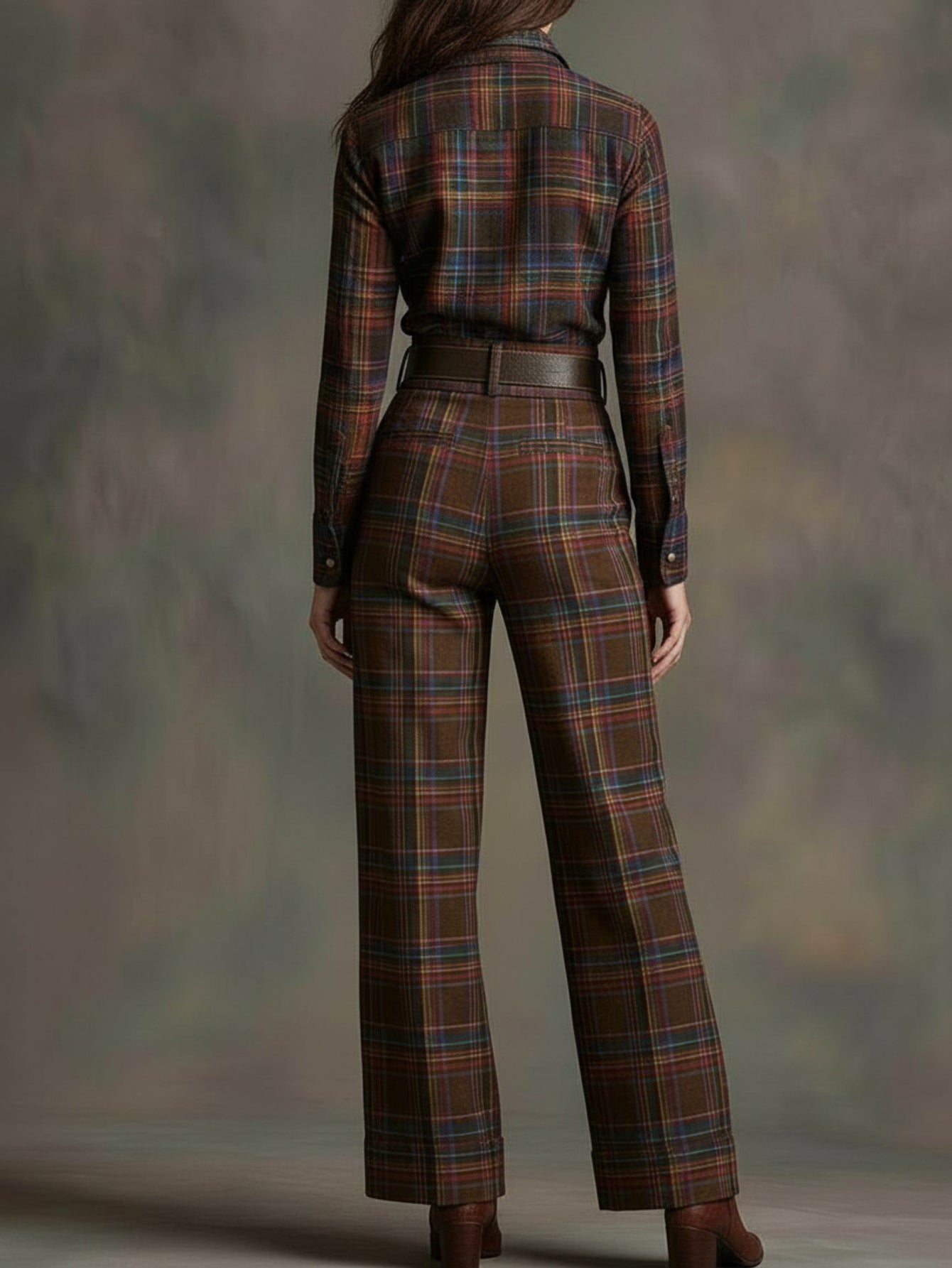 2pcs Set: Vintage Plaid Shirt + Wide-Leg Pants | American Western Retro Style, Suitable for Daily Commuting, Outdoor Leisure Occasions, and Fall/Winter Seasons