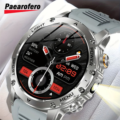 Paearofero 1000mAh Large Battery Outdoor Smartwatch, LED Flashlight, Wireless Calling, Voice Assistant, Multi-Function Reminder, Sports Fitness, 1.7-inch HD Display, Alloy Body, Men'S Smartwatch for iPhone&Android, Holiday Gi