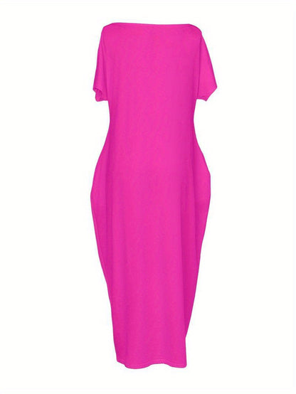 Women's Solid Color Batwing Sleeve Lounge Dress, Casual Comfy Short Sleeve Nightdress for Daily Wear, Loungewear, Ladies Sleepwear for All Seasons