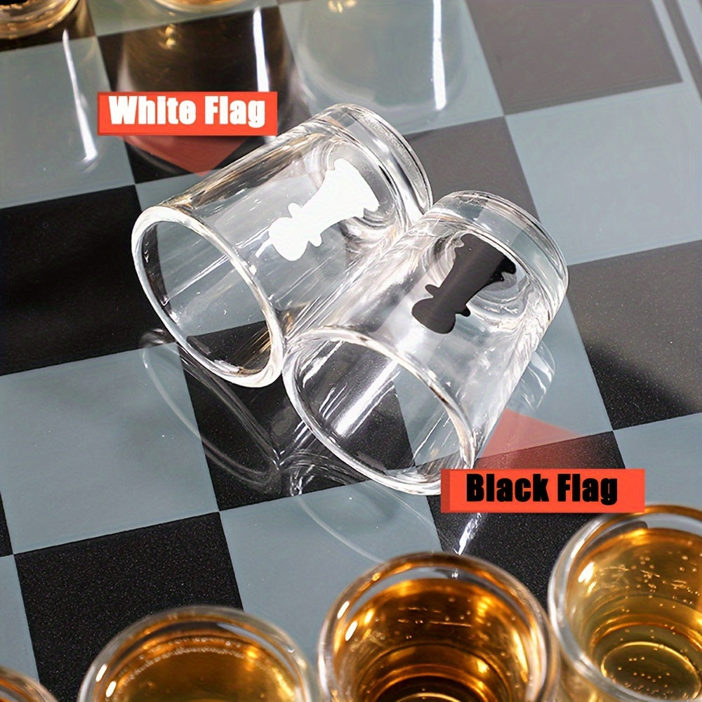 32pcs Chess-Themed Shot Glass Drinking Game Set - Acrylic Chess Board Glasses for Adults, Durable Bar Party Supplies with Storage Case, Family Game Night & Strategy Board Game Accessories