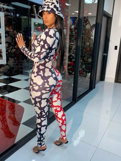 D9809 Women'S Relaxed Jumpsuit Featuring a Casual Print, Long Sleeves, And Suitable for Home Wear