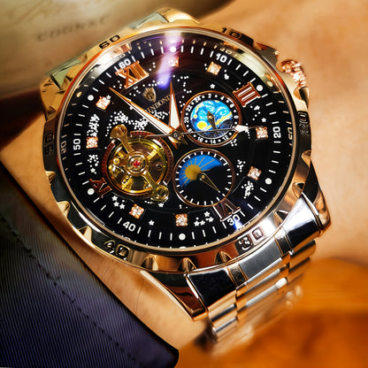 Men's Automatic Mechanical Watch with Hollow & Starry Sky - 24H Analog Wristwatch, Mechanical Movement (No), Dress Watch Suitable for Business, Casual & Special Occasions - Ideal Gift for Husband/Boyfriend (with Strap Adjuste