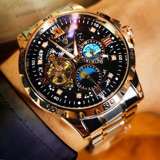 Men's Automatic Mechanical Watch with Hollow & Starry Sky - 24H Analog Wristwatch, Mechanical Movement (No), Dress Watch Suitable for Business, Casual & Special Occasions - Ideal Gift for Husband/Boyfriend (with Strap Adjuste