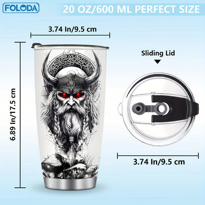 Foloda 20oz Viking Wolf Tumbler with Lid - Insulated Stainless Steel Travel Mug, Black & Red Norse Design, Keeps Drinks Hot/Cold, Perfect Gift for Men, Dad, Boys on Christmas, Valentine's, Father'S Day, Travel Coffee Mug|Viki