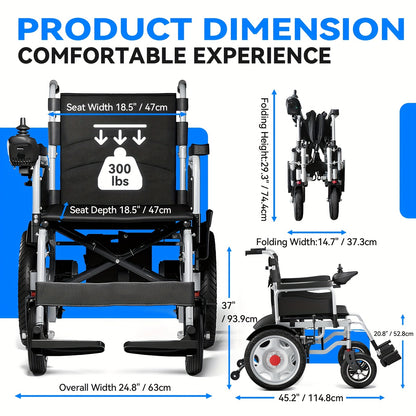 Foldable Electric Wheelchair Ldeal For Elderly, Made For AdultMobility Difficulties, 24V Lead - Acid Battery, Electromagnetic Brake System For Smooth Slope Stopping, 12 - Inch Solid Tires For All Terrains, 15km Range For Regu