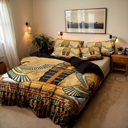 Timeless Design, Egyptian Pharaoh 3pcs Ancient Egyptian Art Quilt Cover Set (1 Quilt Cover + 2 Pillowcases, Pillow Core Not Included), Soft And Breathable HD Printed Bedding Set, Soft And Breathable Duvet Cover And Pillowcase