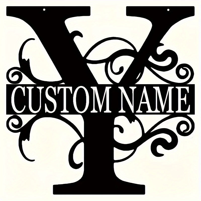Customized Metal Surname Sign - Personalized Black Art Deco Wall Decor, Reusable Matte Finish, Detachable Pre-pasted Metal Accent - For Home Decor - Suitable for Living Room, Bedroom, Garden, Outdoor Spaces - Unique Gift for